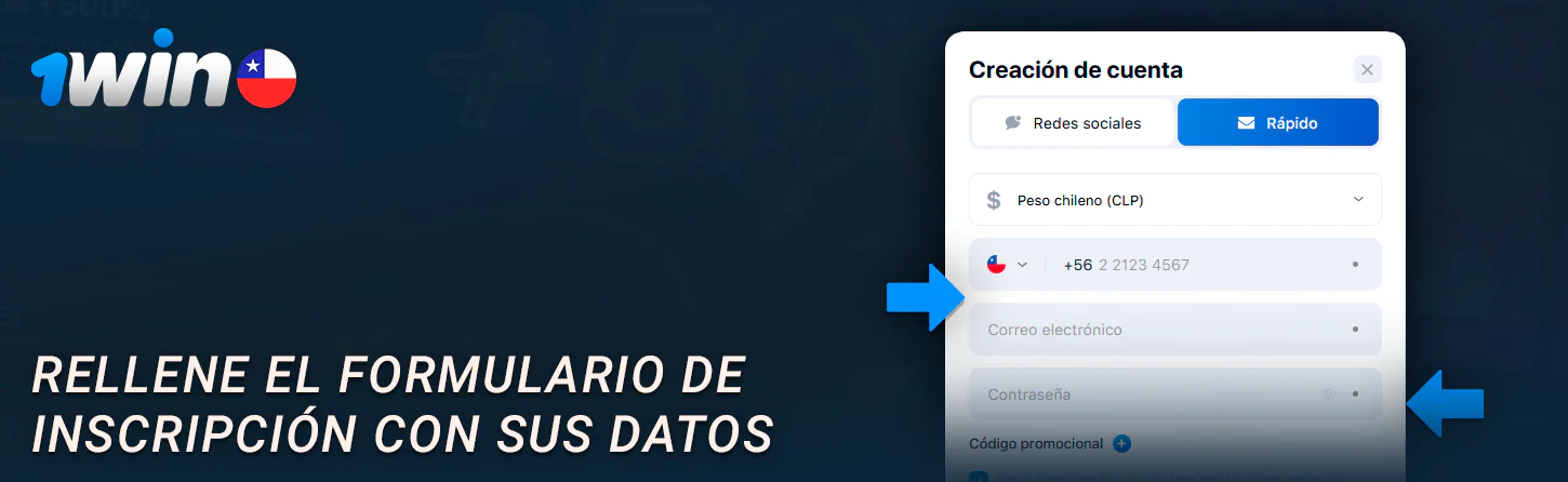 Introduzca todos los datos para registrarse en 1Win